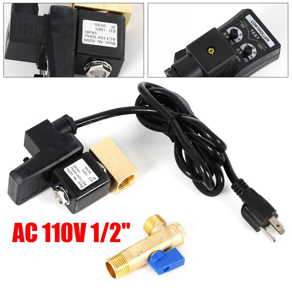 

AC110V 1/2" Electronic Timed 2 Way Air Compressor Gas Tank Auto Drain Valve+PLUG