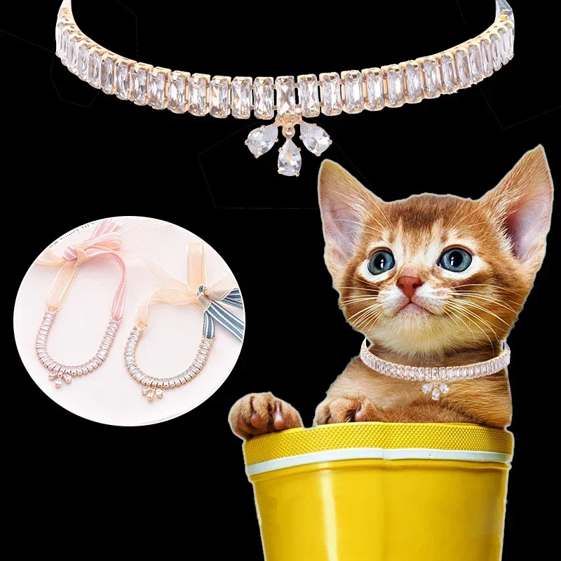 Diamond Bow Tie Clover Pendant Collar Dog Adjustable Pet Necklace Jewelry Adjustabled Accessories For Harness Small Dogs Cat