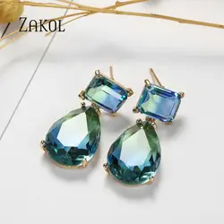 ZAKOL American Fashion Gradient Blue Green Personalized Creative Drop Shaped Earrings Ladies Dinner Party Jewelry