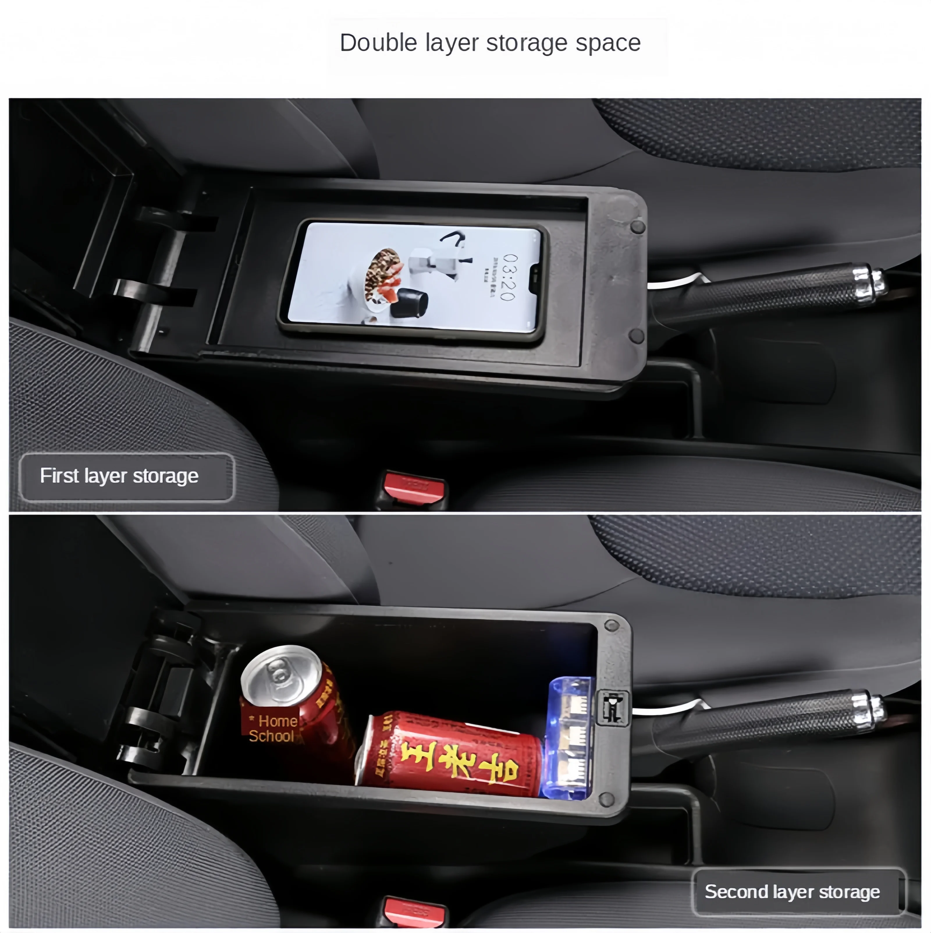 Storage Box For Peugeot 107 Citroen C1 Toyota Aygo BJ BYD F0 car supplies interior details USB LED Light Car Armrest Box