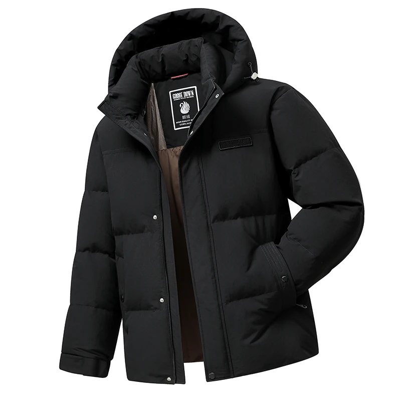 Classic Men's Outdoor Hooded Goose Down Jackets 2026 Winter Short Style Hat Detachable Puffer Coats Streetwear Thick Warm Parkas