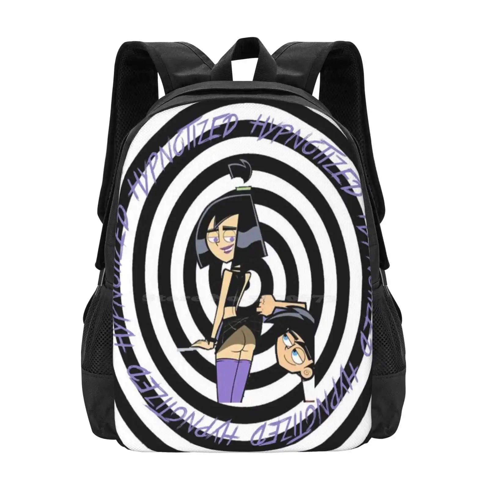 Rick Phantom Cartoon Backpack, Hipnotized Pattern Design, Bolsa de estudantes, Sam Mason Butt, Gótico, Menina, 2000s