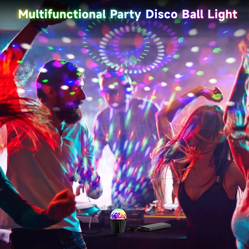 แบบพกพา Mini Disco Ball Light สําหรับงานปาร์ตี้, RGB DJ Strobe Light พร้อมรีโมทคอนโทรลและสาย USB, เปิดใช้งาน Stage Lights-AT64