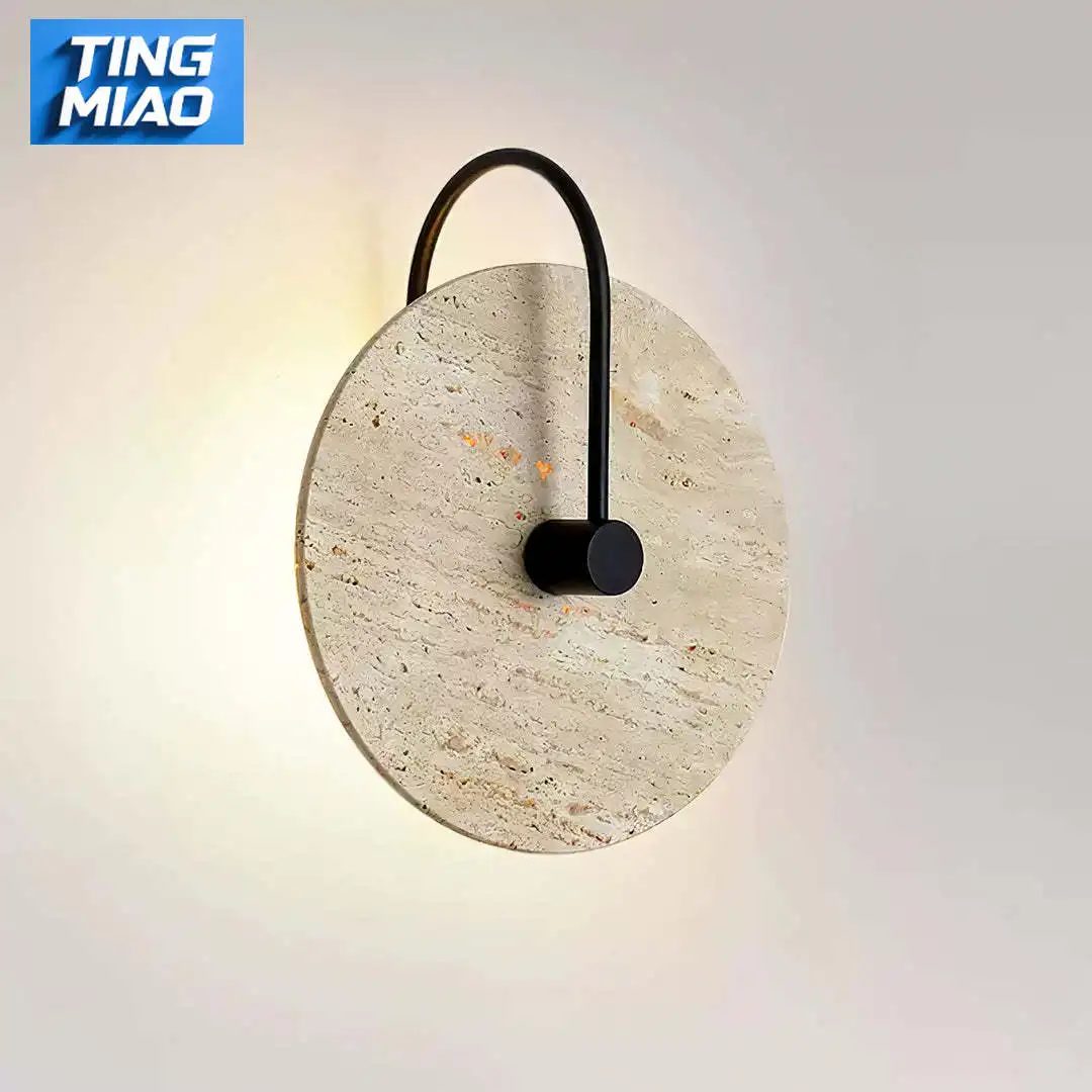 

Creative Round Stone LED Wall Light Marble Sconce Black Metal Decor for Bedroom Foyer Corridor Shop Hotel Restaurant Home