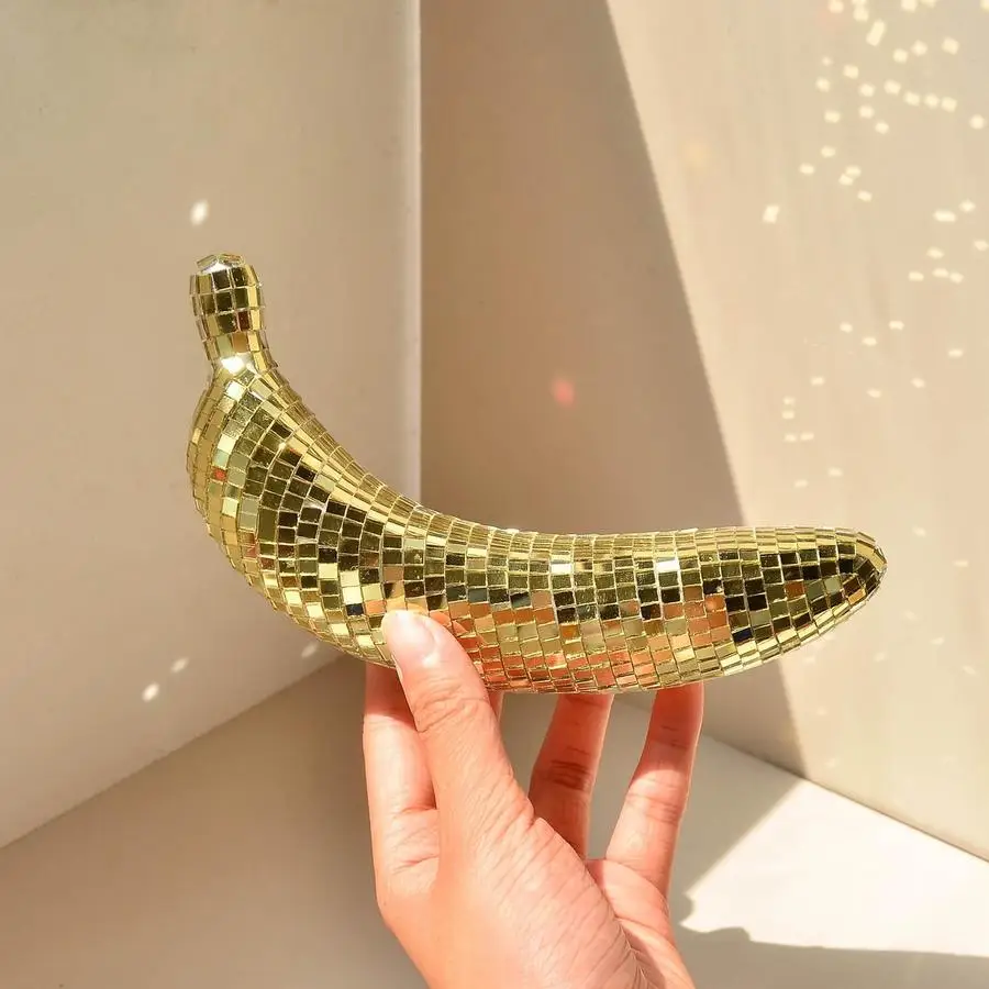 1/5/10/20/50/100pcs Disco Ball Banana Statue Home Decor, Reflective Fruit Banana, Retro Banana Decoration, Reflective Disco Orna