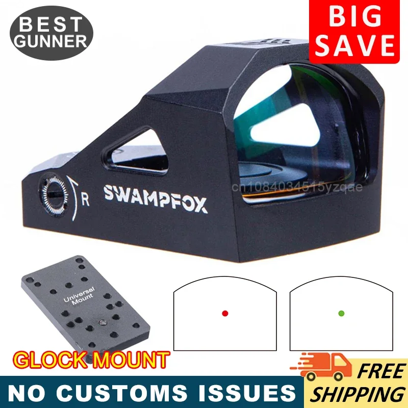 Swampfox Liberty 1x22mm Compact Red Dot Sight 3MOA Pistol Handgun R*R Footprint Sight w/Glock Mount Plate&Ironsides Shield