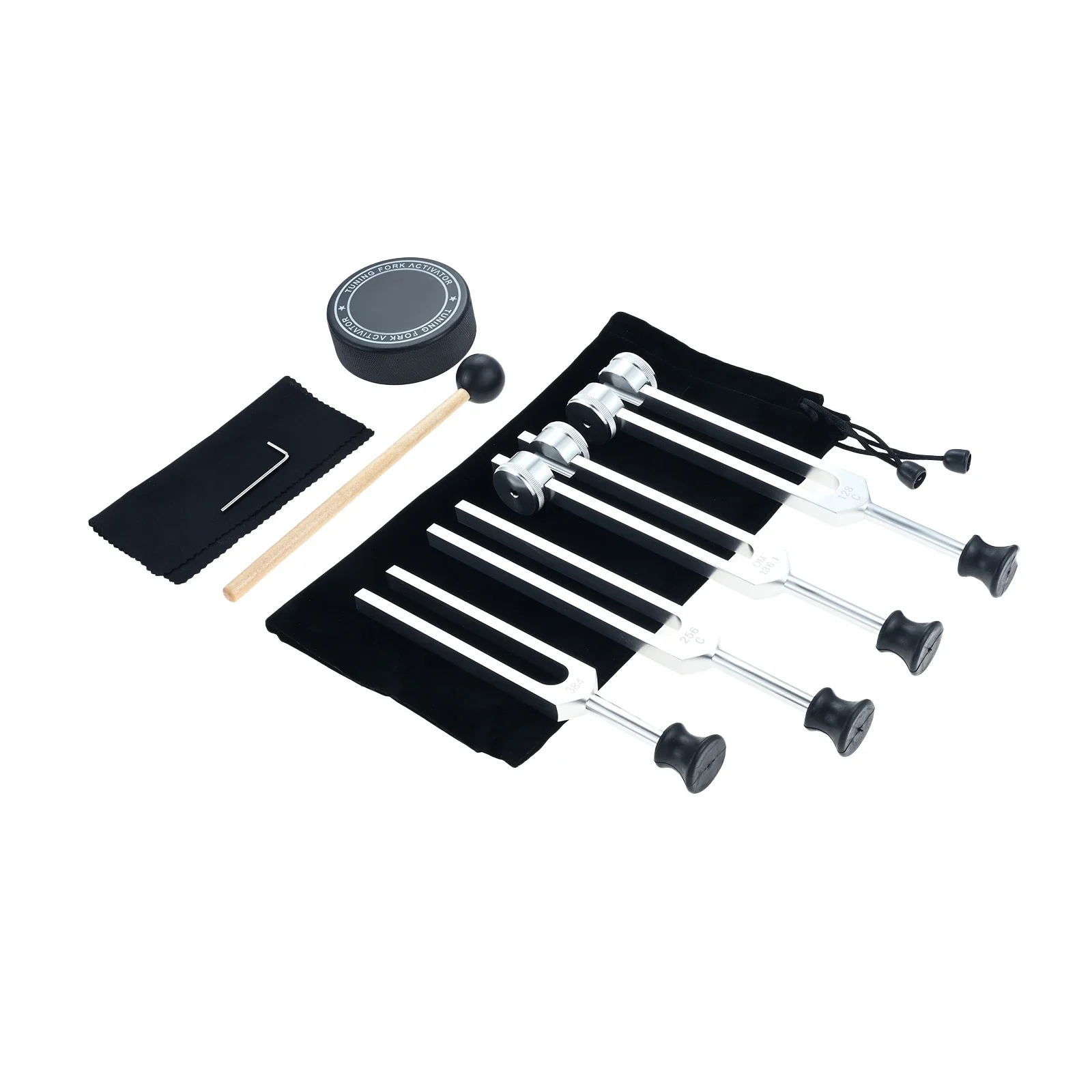 4Pcs Tuning Forks with Activator Aluminum Alloy Fork 128/136.1/256/384Hz for Meditation Yoga Chakra Balancing Breath Work