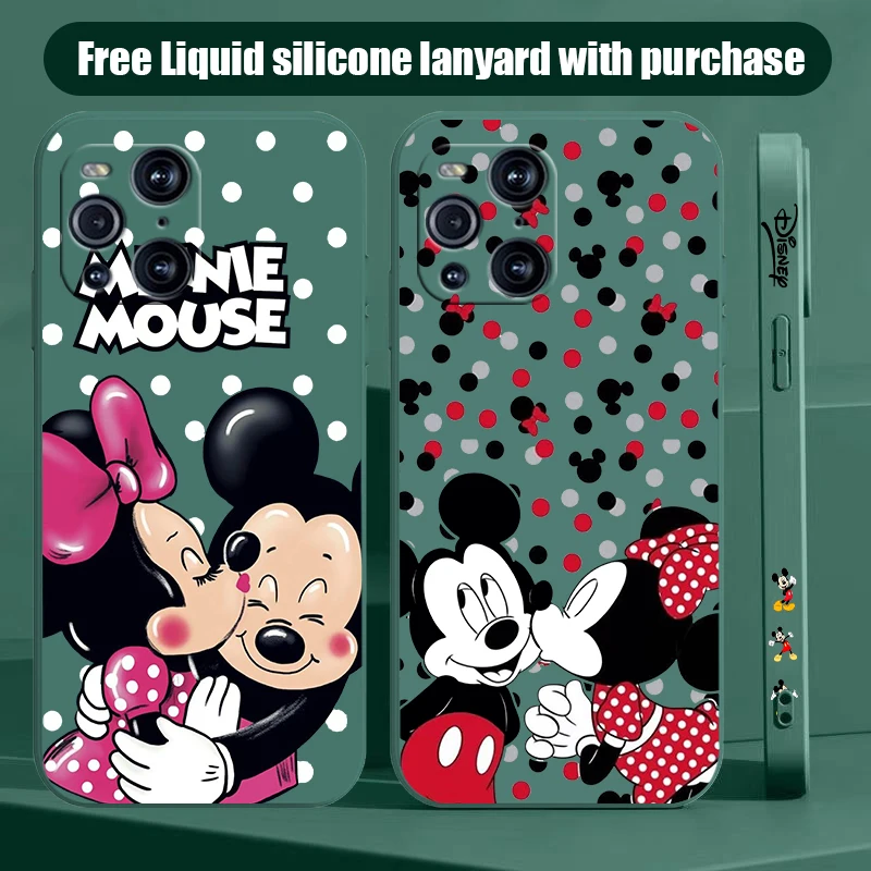 Loving Mickey and Minnie Phone Case For OPPO Find X2 X3 X5 Pro Lite Neo Reno 2 Z 5 6 7 8 10 Lite Pro Liquid Left Rope Shell Capa image 4
