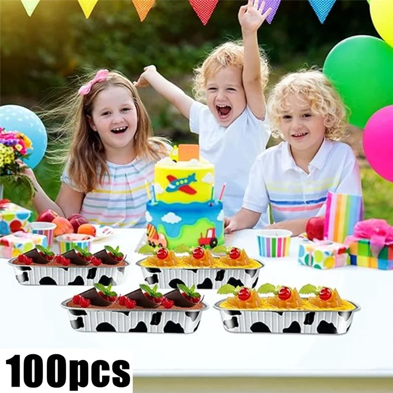 

100 упаковок мини-формы для торта, мини-формы для выпечки буханчиков с крышками, длинные формы из алюминиевой фольги с крышками