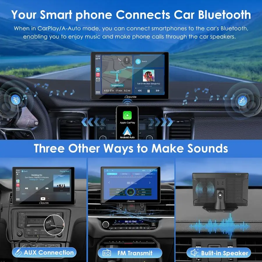 شاشة تشغيل السيارة مقاس 9 بوصة من CARPURIDE للسيارة، متوافقة مع Apple CarPlay السلكية اللاسلكية، Android Auto وMirror Link Bluetooth A