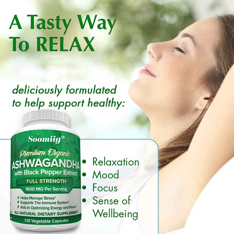 Organic Ashwagandha + Black Pepper Extract Capsules - Supports Immunity and Bone Health, Boosts Energy, Relieves Anxiety