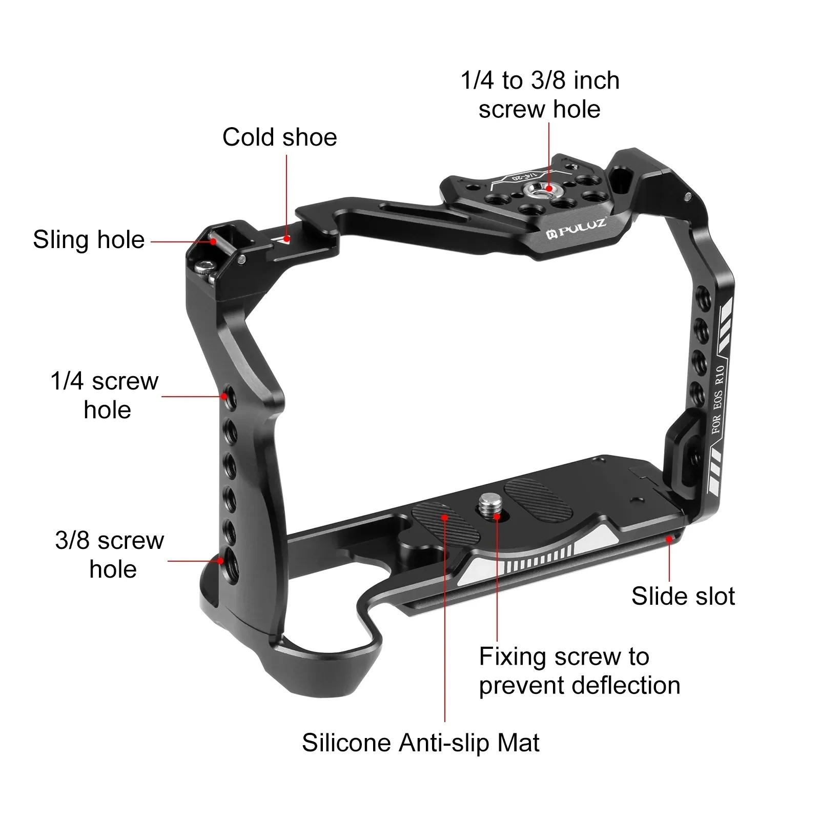 PULUZ Metal Rabbit Cage Bezel for Canon R10 / R7/ EOS-RP Camera Extension Protective Shell Accessories with 1/4 3/8 Screw Hole