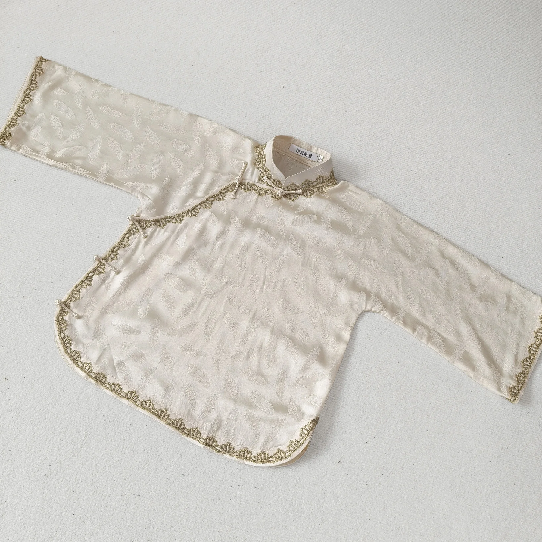 

Удобный многофункциональный топ с длинными рукавами, вышивкой перьями, абрикосово-белый, в китайском стиле, для осеннего сезона