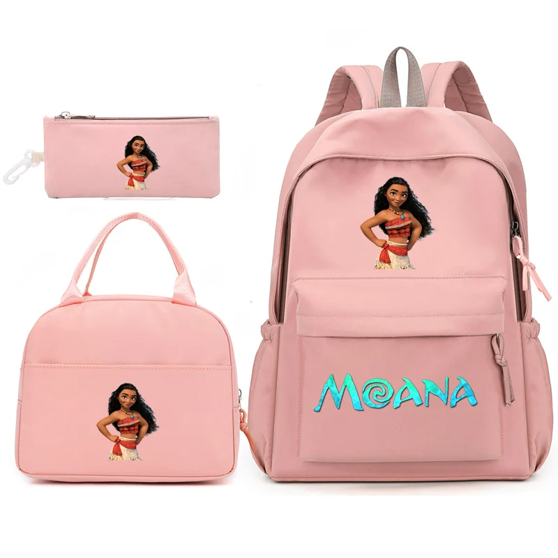 3pcs Disney Moana Backpack with Lunch Bag for Women Student Teenagers School Bags Comfortable Travel Sets