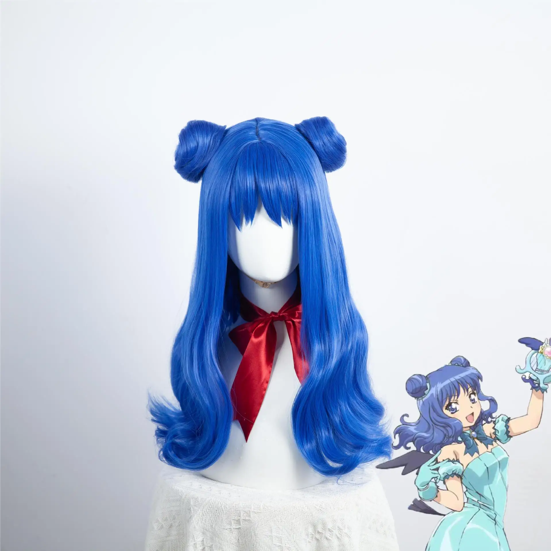 

Tokyo Mew Mew, Lanze Boke, синий длинный парик для косплея в форме булочки