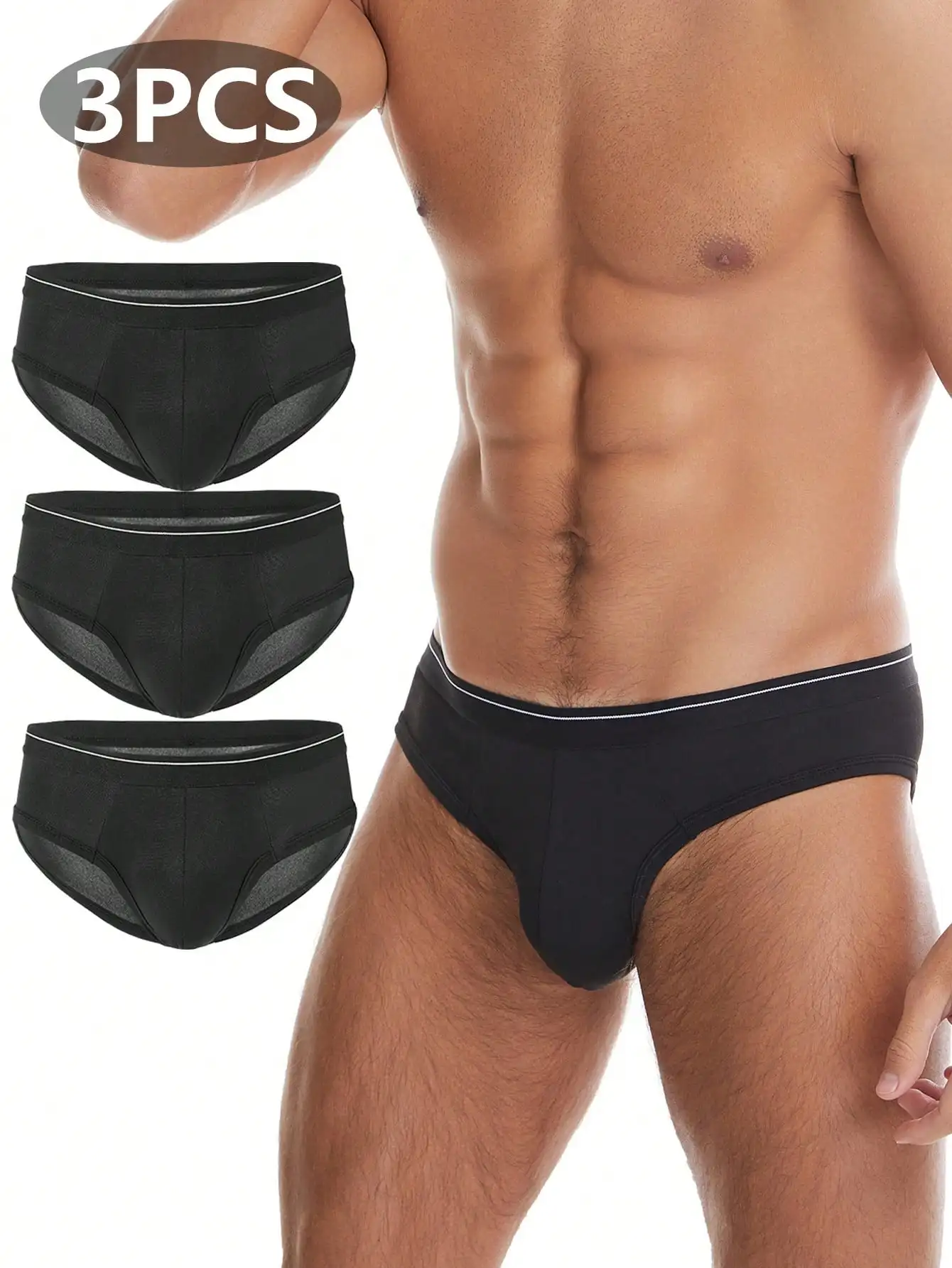 

3 Pcs Mens Comfortable Thin Breathable Black Briefs Underwear