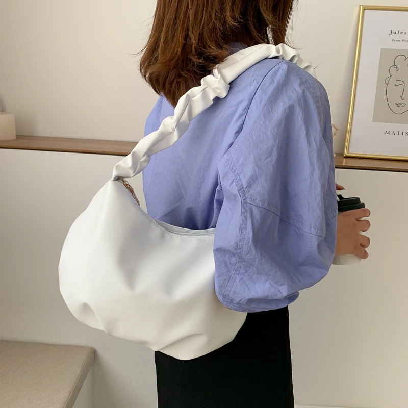 Fashion Pleated Handlebags For Women PU Cloud Bags Leisure Armpit Bag Shopping Shoulder Bags Dumpling Handbag Female Hand Bags