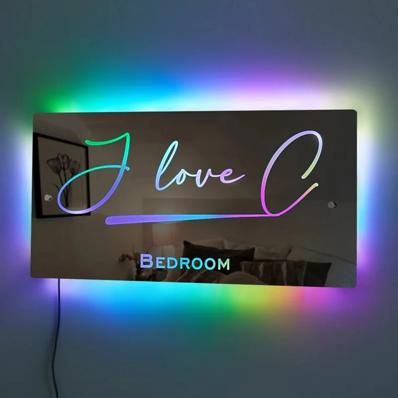 Personalized Mirror Night Light, Couple's Initials for Bedroom