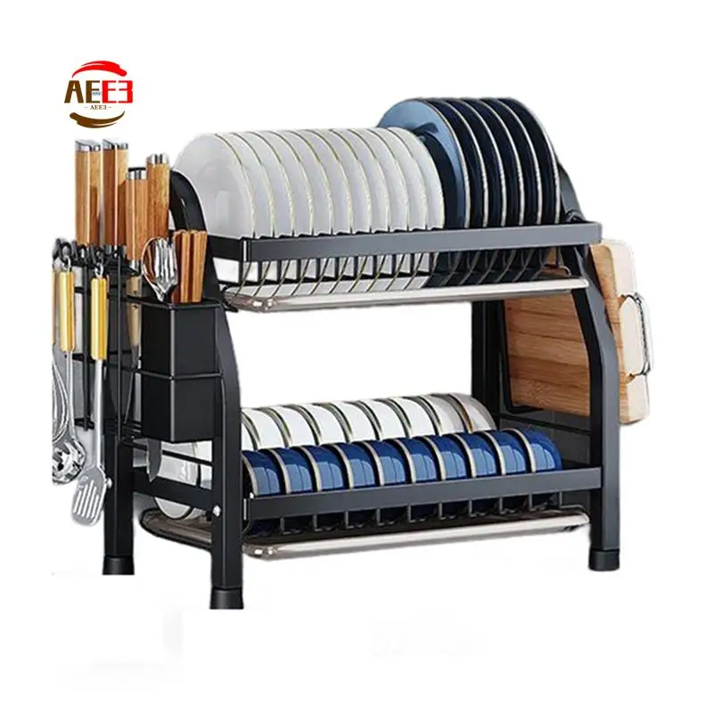 

AEE3-Kitchen Countertop Bowl Rack Double-Layer Tableware Storage Rack Multifunctional Integrated Bowl Rack