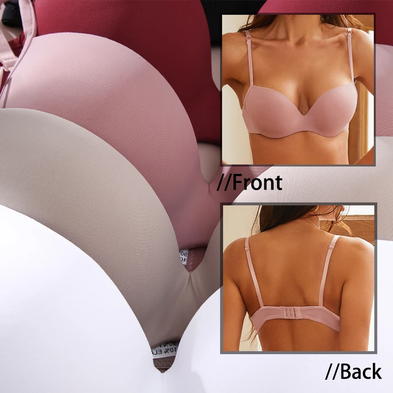 Sexy Seamless Bras for Women Deep V Neck Adjustable Straps 3/4 Cup Brassiere 5 Solid Colors Soft Underwear Padded Intimates Bra