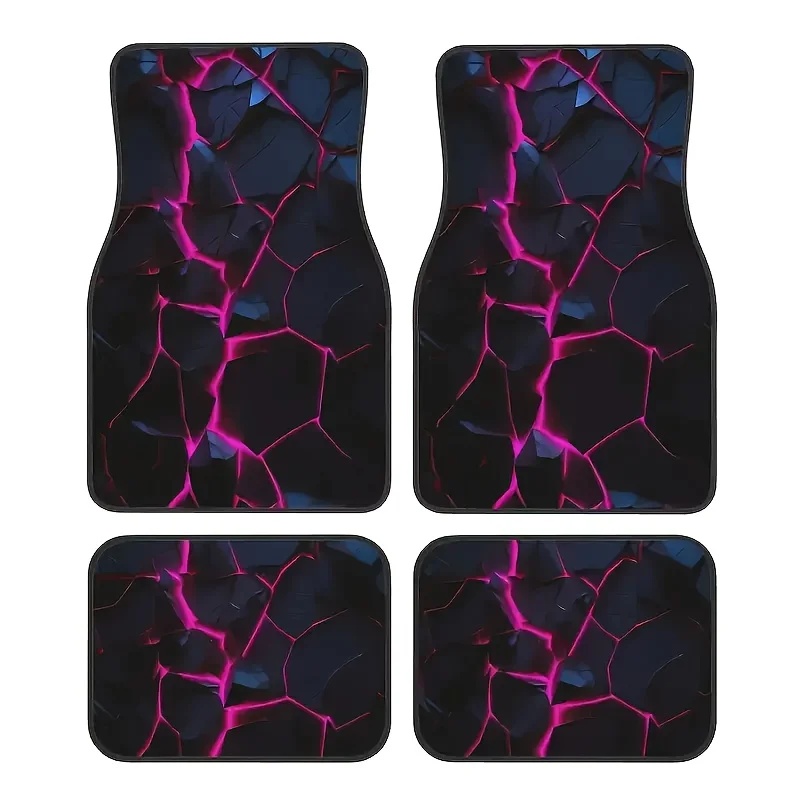 

4pcs Car Floor Mats With Vibrant Pink Crack Design, Absorbent, Non-Slip, Washable Polyester Material – Stylish Interior Protecti