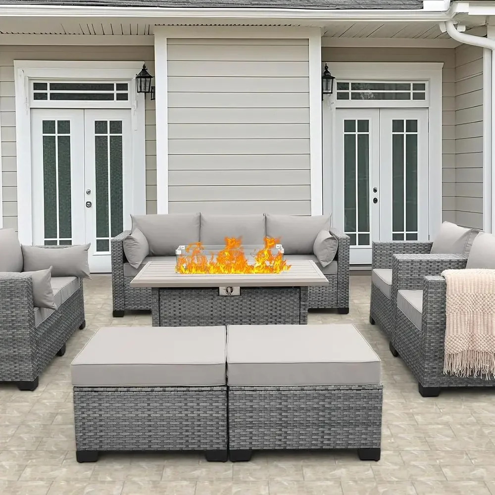 43 Outdoor Propane Fire Pit Table with Steel Grate and Double Fire Tube