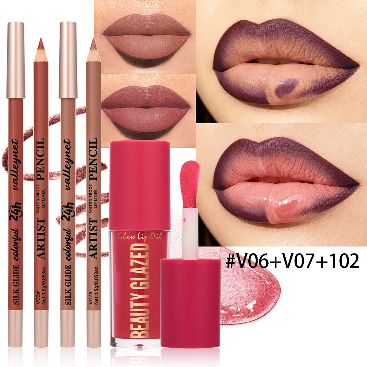 3 Teile/satz Matte Samt Lip Liner Lip Öl Set Lip Combo Set Langlebig Transparent Lip Öl Wasserdicht Lipliner Lip Make-Up