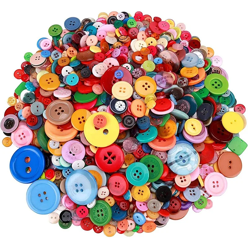 100Pcs 1-3cm Round Resin Buttons Mixed Color Button Kids Manual Button Painting 2/4Holes Button for DIY Craft Sewing Accessories