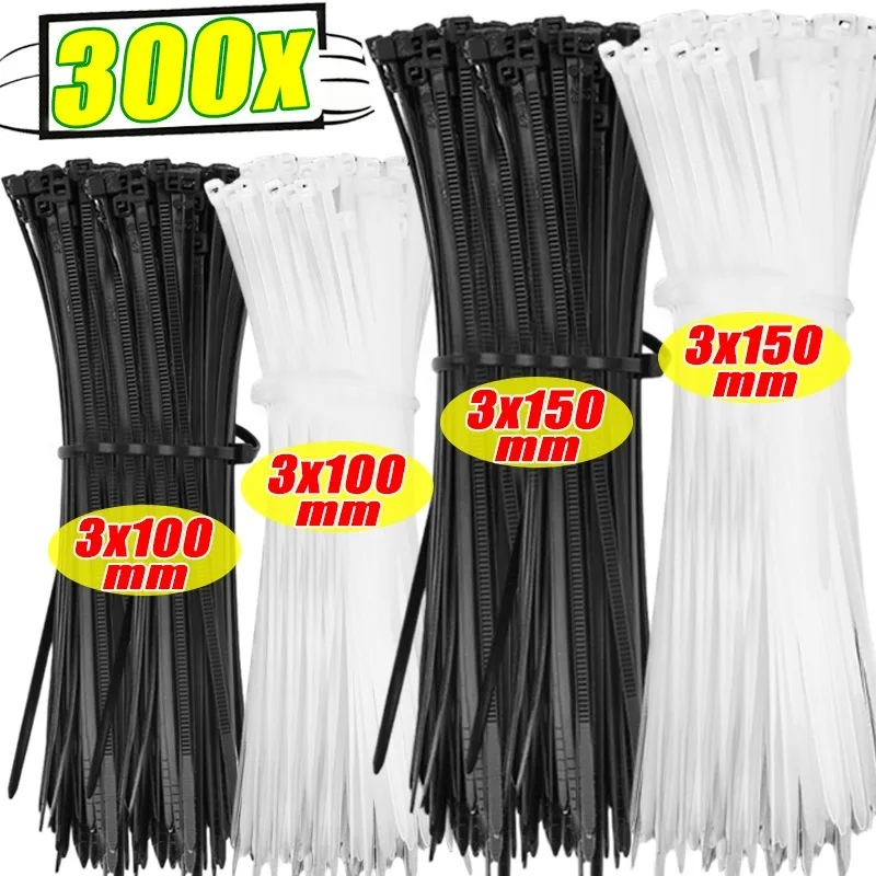 100/300Pcs Car use Self-locking Nylon Cable Ties Cord Ties Straps Adjustable Cables Fastening Loop for Wire Cable Zip Ties