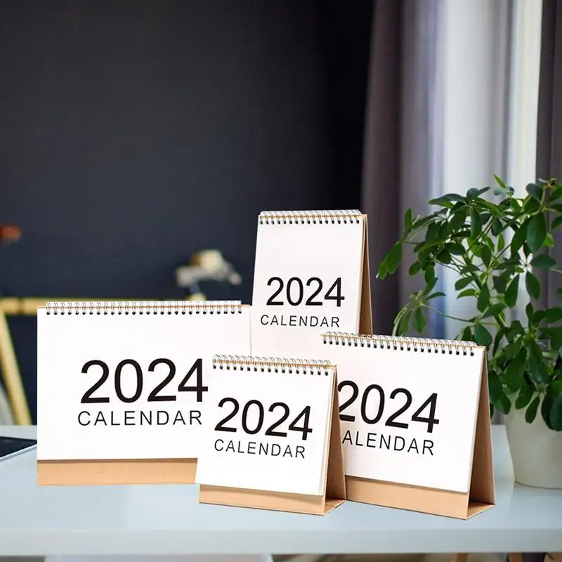 2023-2024 Simple Solid Color Desk Calendar September 2023 to December 2024 Desktop Paper Stand Daily Table Planner Yearly Agenda