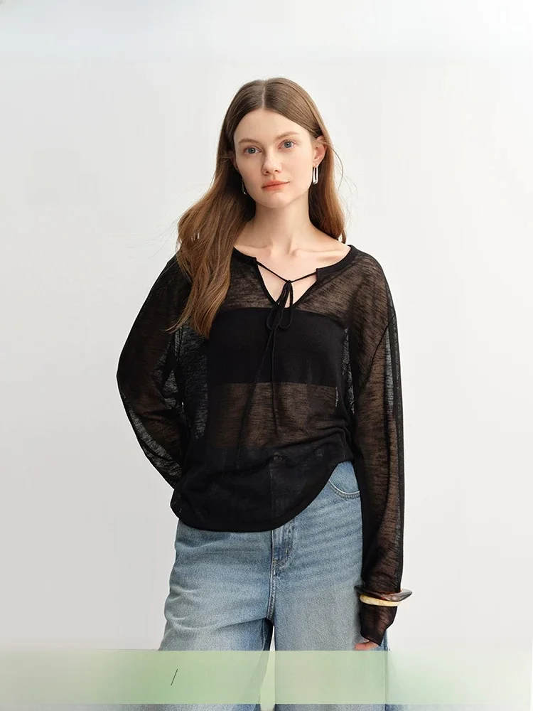 

Loose Fit Large Size Women's Knitted Top Thin Summer Svel V-Ne Casual Sle Pear ape Body pe Suitable Outerwear