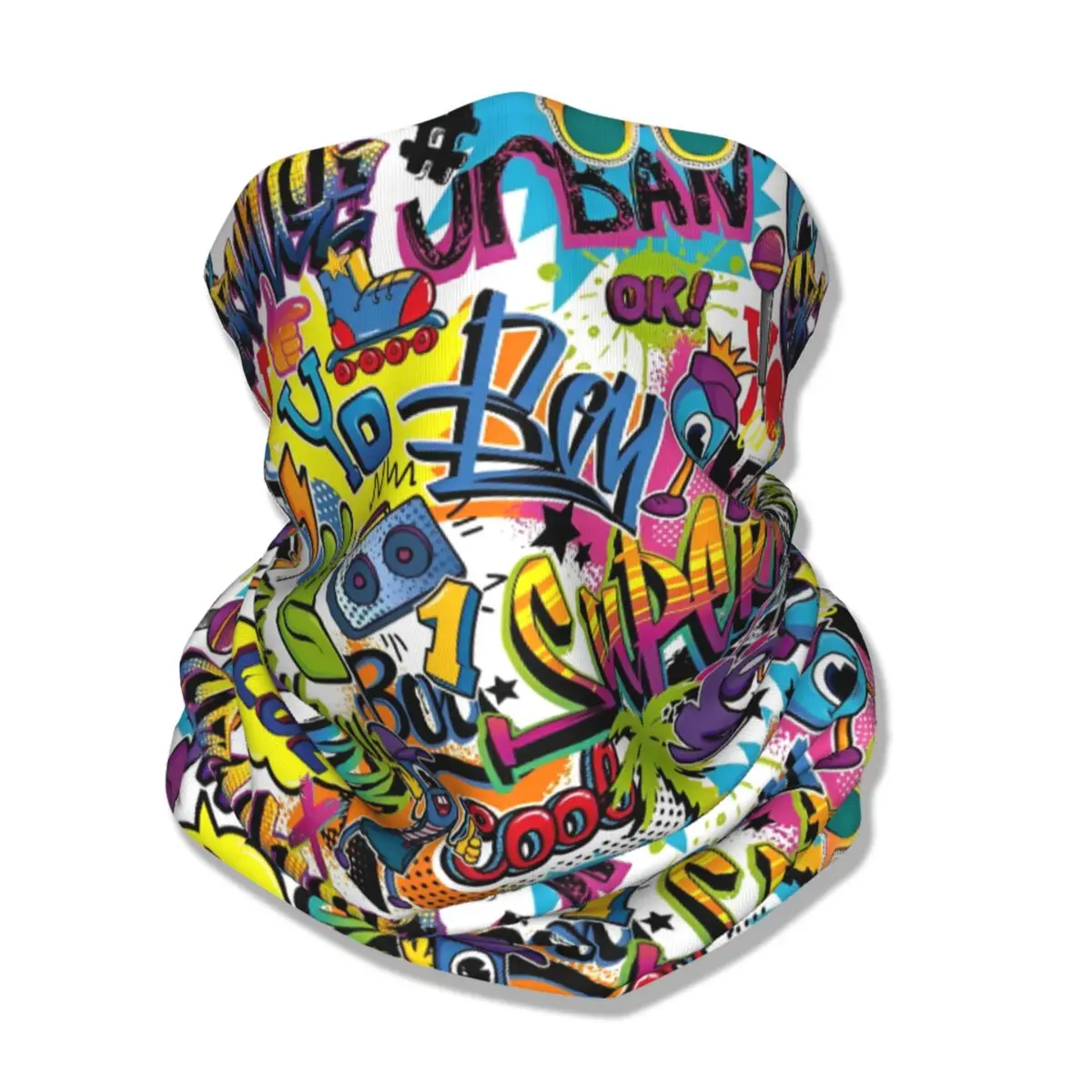 

Palm Tree Comic Colorful Bandana Neck Gaiter Printed Wrap Scarf Multi-use Balaclava Riding for Men Women Adult Breathable