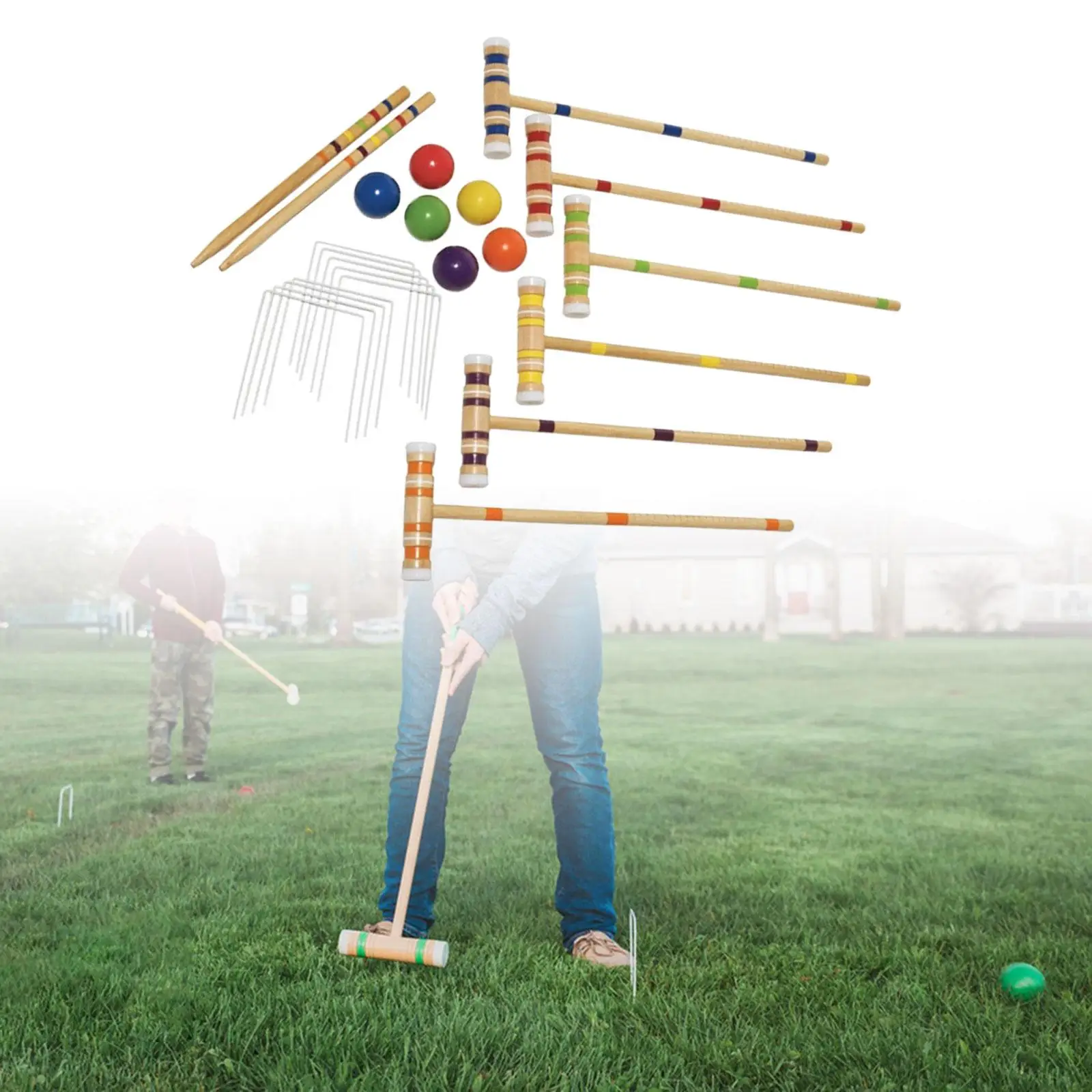 

Sport Outdoor Croquet Set with Wooden Mallets Croquet Set for 6 Players for