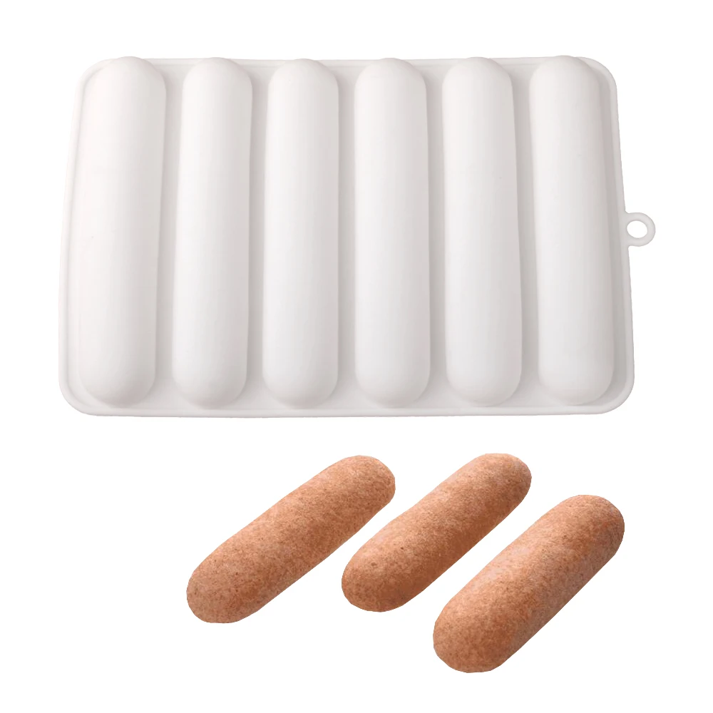 6-Cells Long Strip Puffs Baking Mold Chocolate Eclair Dessert Bakeware Finger Shaped Puff Pastry Mold Kitchen Silicone Bakeware