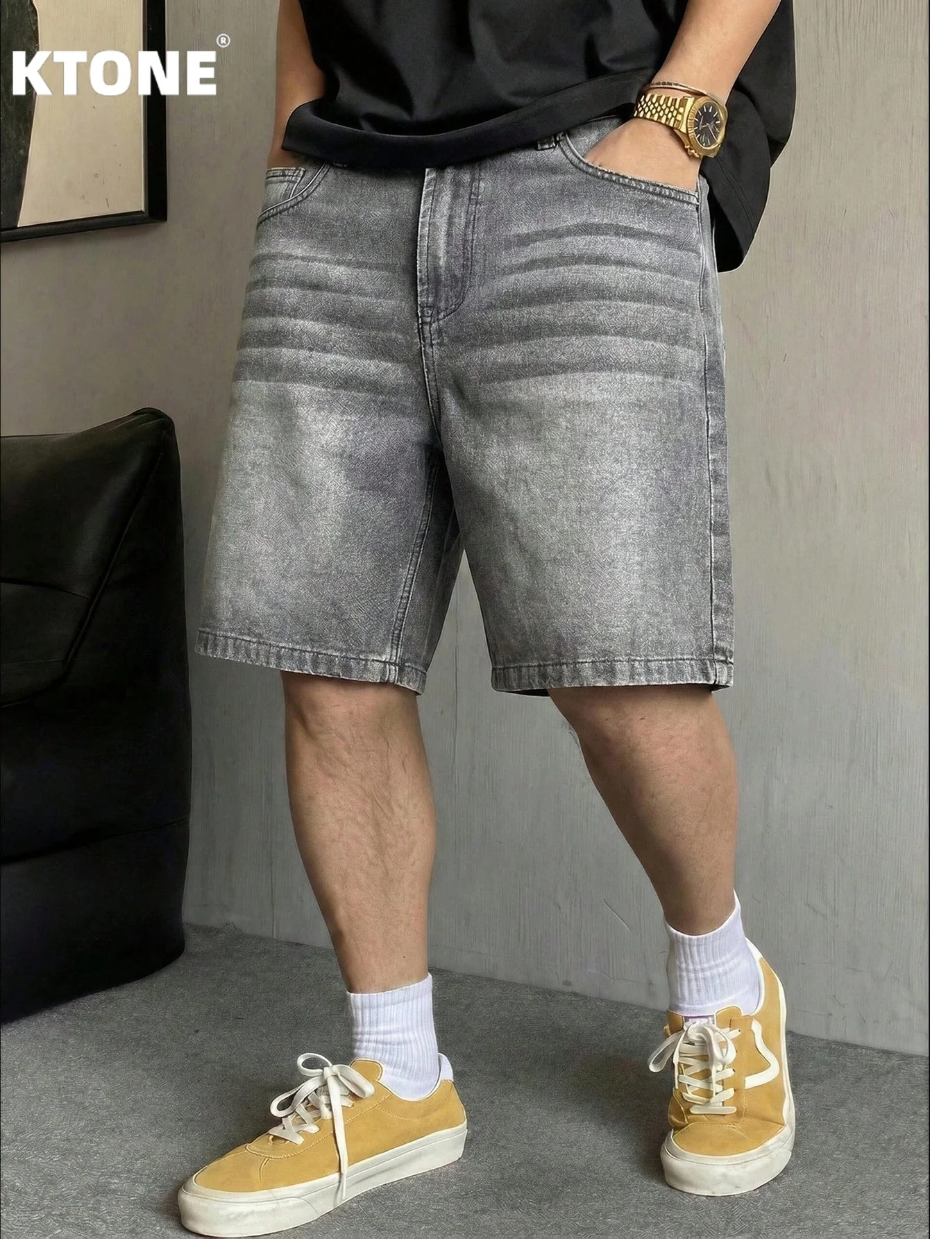 

Мужские повседневные джинсовые шорты свободного кроя, однотонные, из неэластичной ткани, классические черные, серые, светлые, короткие брюки.