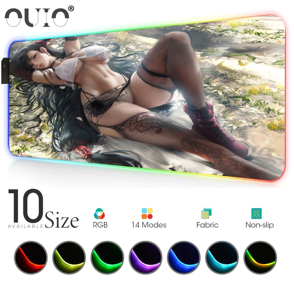 Anime Mouse Pad Sexy Girl Rgb Large Mouse Pad XXL Gamer Accessories Laptop PC Luminous Led Desk Keyboard Carpet Mat USB Desk Mat
