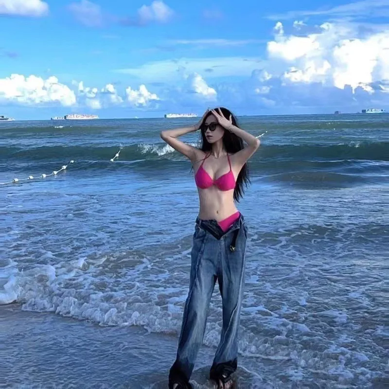 مجموعة بيكيني وردية للنساء: ملابس سباحة مثيرة بوش أب لجميع أحجام الصدر، ملابس سباحة لقضاء العطلات على الشاطئ وأساسيات حمام السباحة في المنتجع