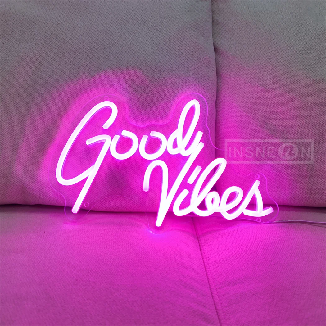 Good Vibes Neon Sign Light USB-Powered With Switch LED Neon Signs For Bedroom Wall Decor Wedding Game Room Party Decor Lights