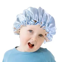 Solide Seide Kinder Satin Motorhaube Haar Kappen Doppel Schicht Schlaf Nacht Kappe Baby Mädchen Nacht Turban Kinder Solide Headwrap Schlaf Motorhaube