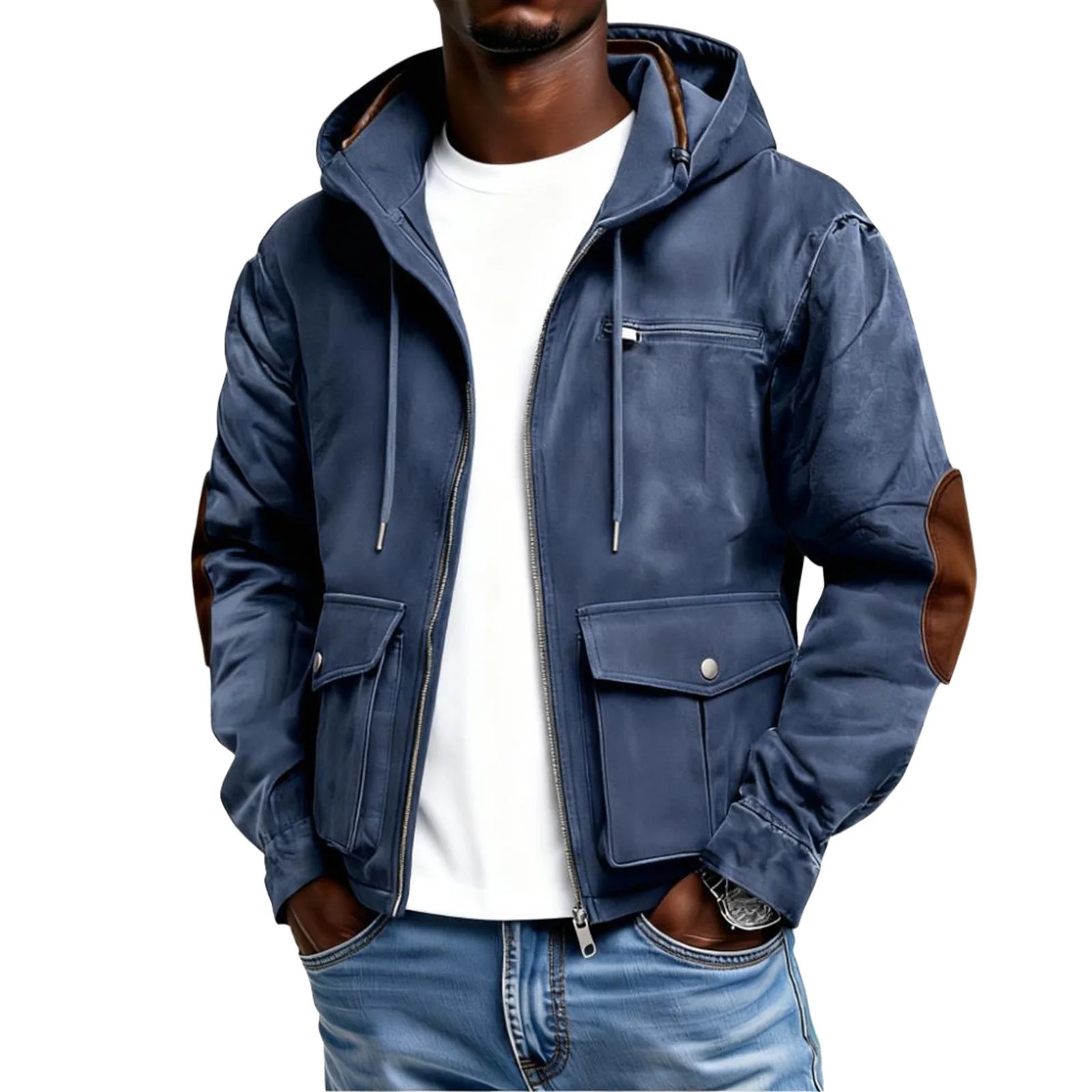 

Men'S Solid Color Zipper Pocket Hooded Sweatshirt Jacket Cardigan Men'S Casual Jacket Cardigan Winter Warm Jacket