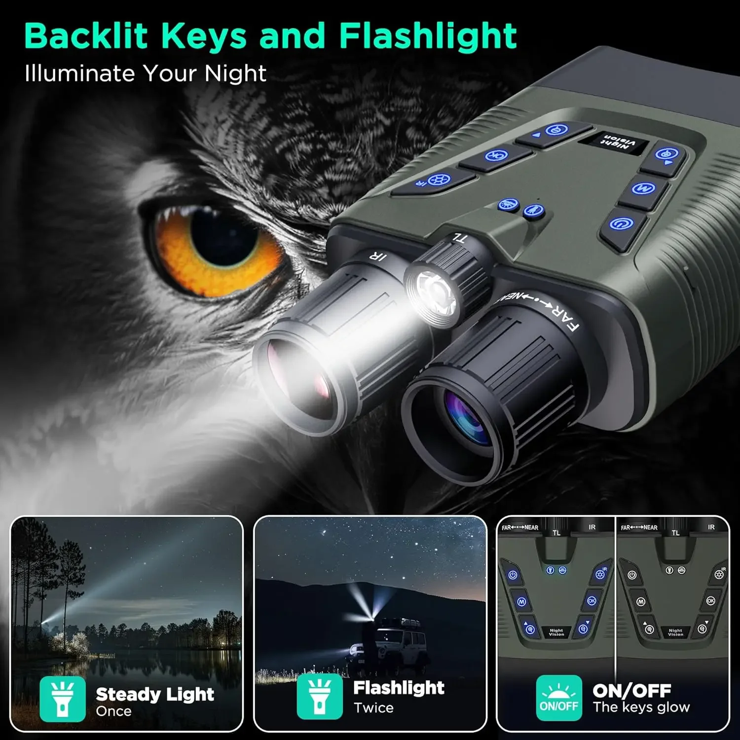 نظارات رؤية ليلية، مناظير رؤية ليلية بدقة 58 ميجابكسل كاملة الألوان بدقة 4K مع بطارية شحن سريعة 10000 مللي أمبير في الساعة، بطاقة 64 جيجابايت، شاشة 3.99 بوصة #4
