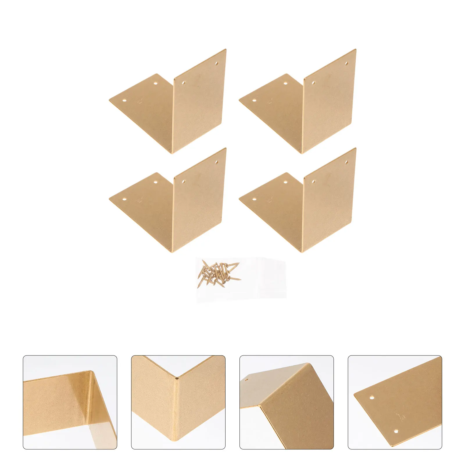 

4Pcs Copper Corner Protectors Hemming Connectors Furniture Joint Board Screw Hole Durable Brass Box Hardware Office