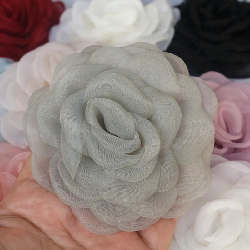 10 teile/los 8cm handgemachte 3d Organza Chiffon Stoff künstliche gefälschte Rose Blume Hochzeits kleid Hüte Stirnband Brosche DIY Wohnkultur – Detail 6