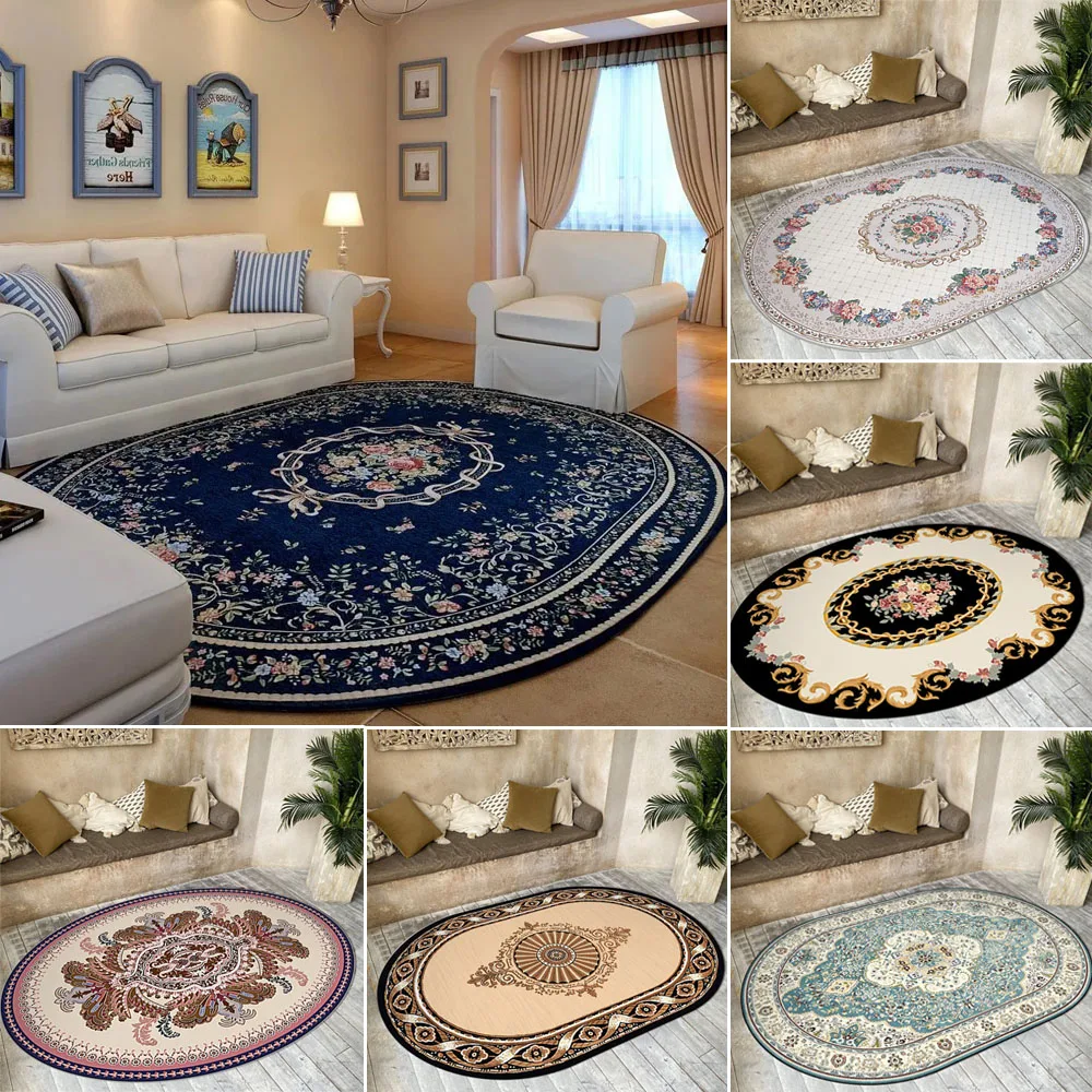 

1PC European Ethnic Style Living Room Carpet Oval Retro Persian Carpet Coffee Table Rug Sofa Floor Mat Home Decoration 카페트 Tapis