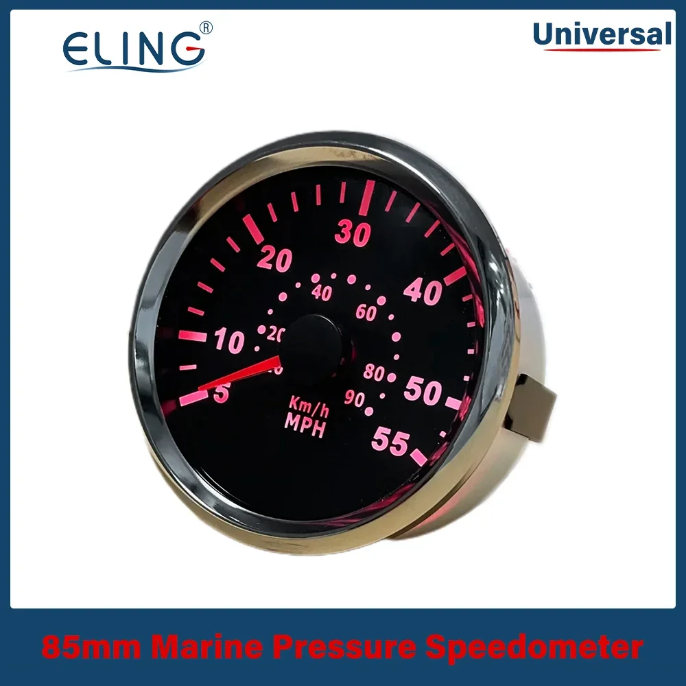 ELING Speedometer Boat Speed Gauge Marine Pressure Pitot Tube Pressure Signals 35 MPH 55 MPH 65 MPH 12V 24V With Red Backlight