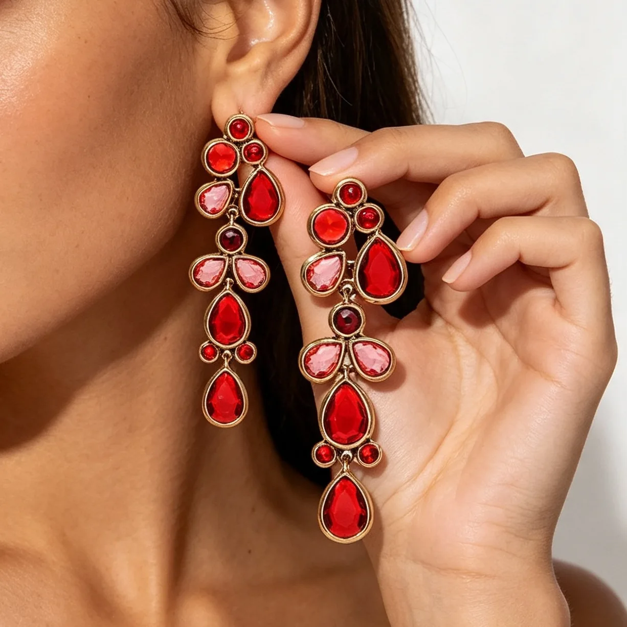 Exaggerated Geometric Droplet Multi-layer Pendant Stud Earrings for Women Bohemian Style Colorful Fashion Versatile Jewelry Gift