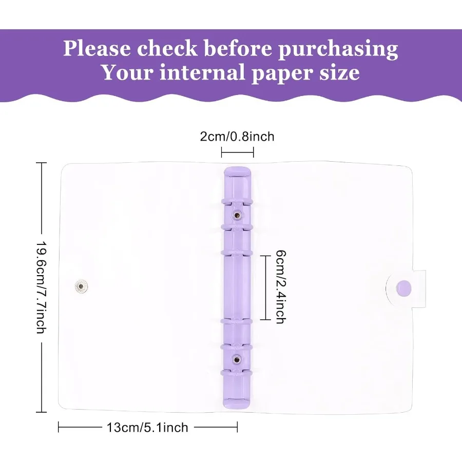 6 Pack PVC A6 Binder Transparent 6 Ring Binder Clear Soft PVC Notebook Cover Budget Planner Folder Cover with Sp Button