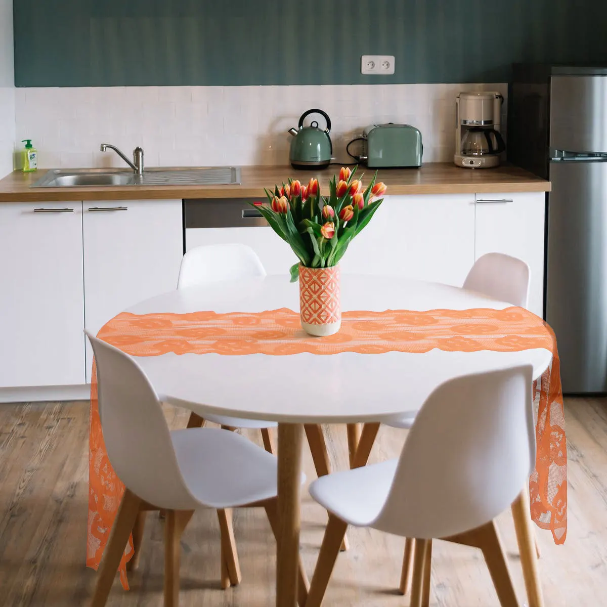 

Polyester Halloween Table Runner Rectangular Pumpkin Pattern Lace Table Cover Party Festival Decoration