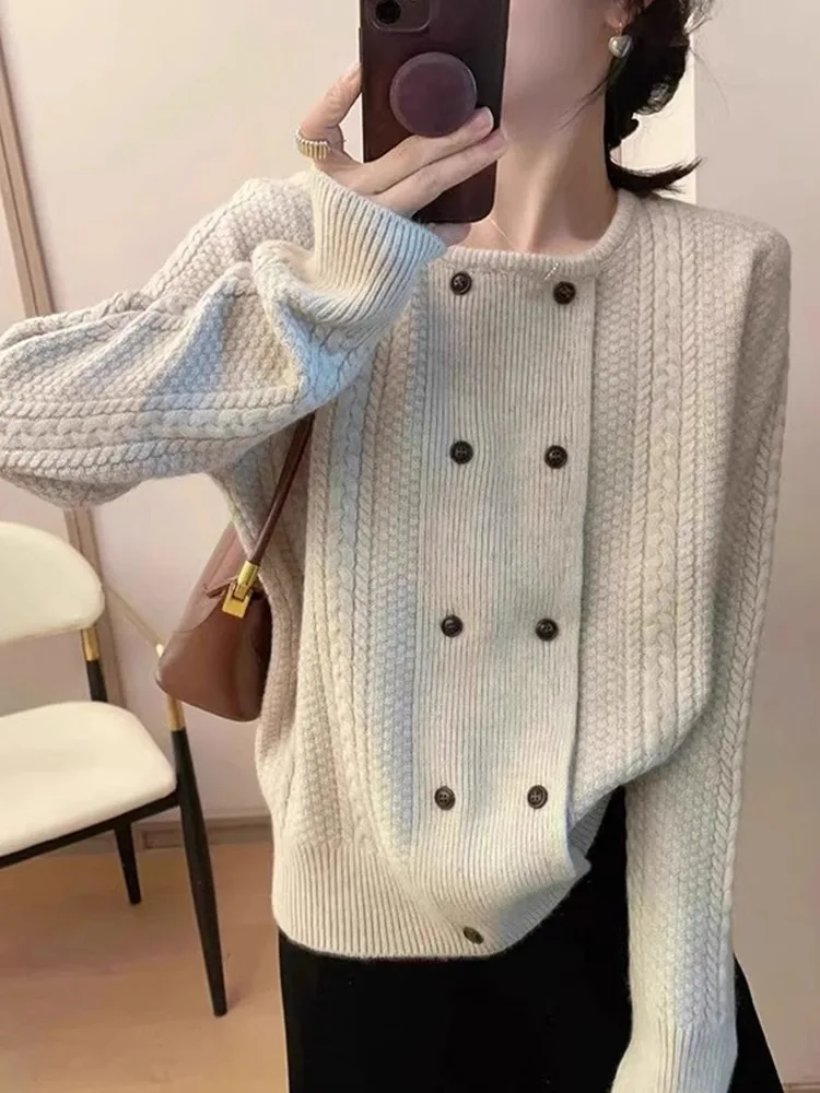 

Faionable European Sle Long Sve round Ne Double Button Design Knitted Base irt Casual Versatile Top for plus Size ...