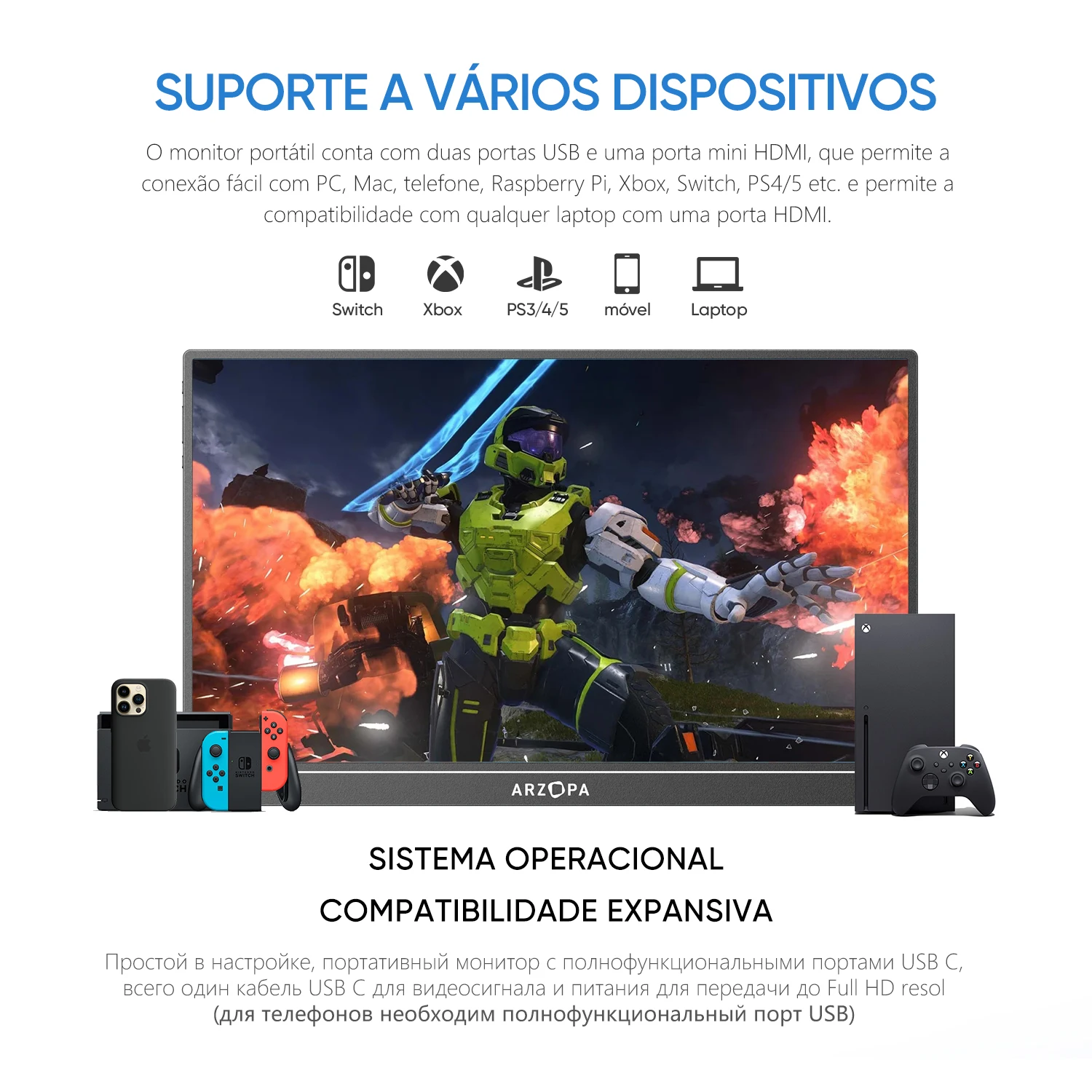 [produto no brasil] ARZOPA 16 polegadas 2K Monitor Portátil 16:10 Tela IPS com tipo-c mini hdmi Segundo Display para